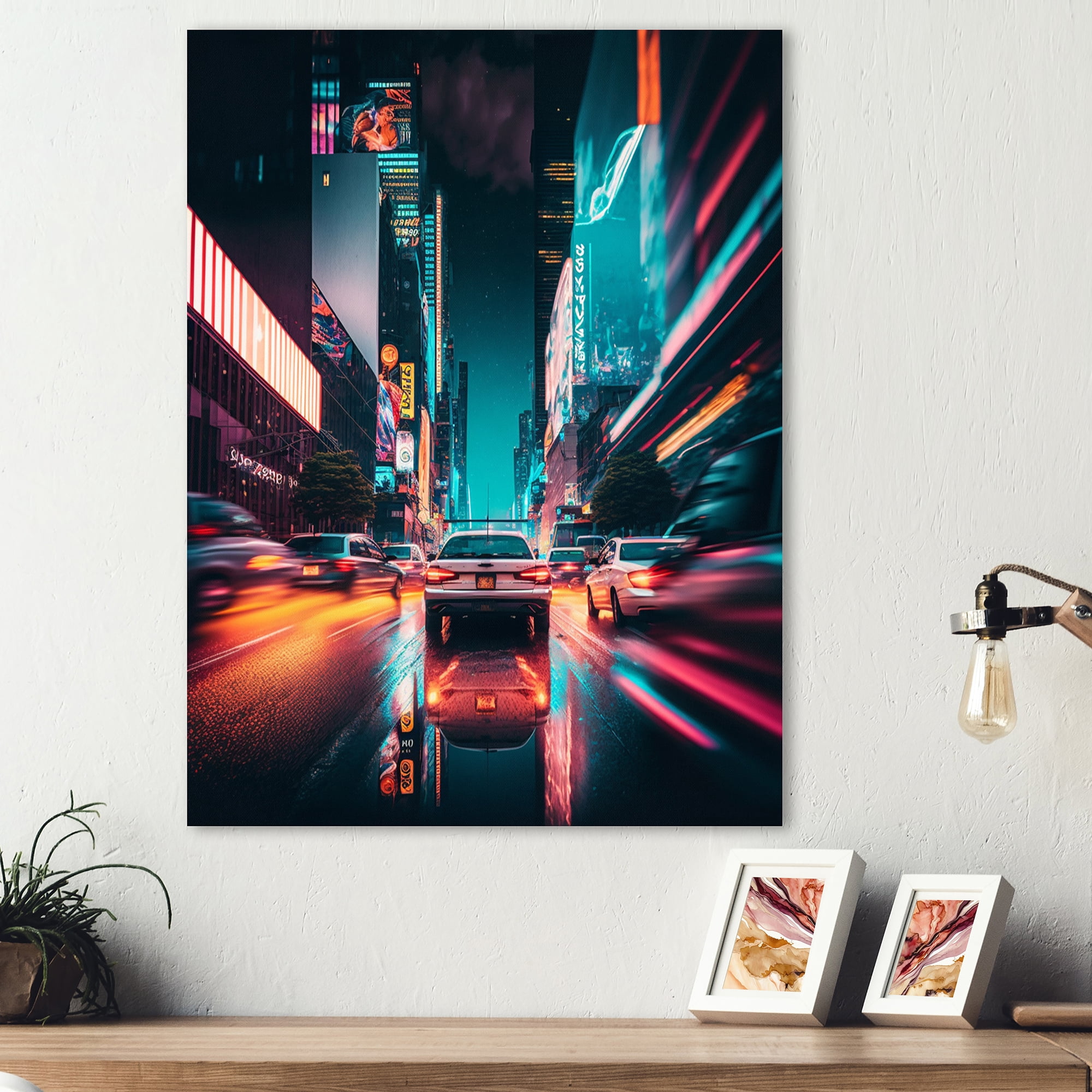 Designart Futuristic New York City Neon III Canvas Wall Art