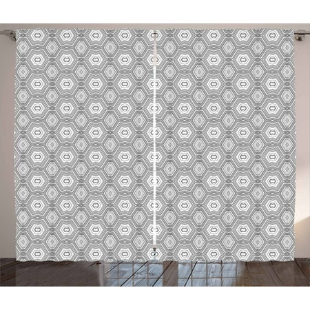Grey And White Curtains 2 Panels Set Abstract Pattern With Lots