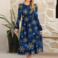 thumbnail image 2 of Women's Christmas Printed Fashionable Loose Round-Neck Dress for Casual Comfort and Holiday Festivities with Vintage Print,Royal Blue,S, 2 of 5