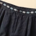 thumbnail image 4 of DuoJiaJ High Waist Embroidered Loose Fit Straight Leg Mid Thigh Shorts Casual Bohemian Style Blend Women Shorts Black L, 4 of 5