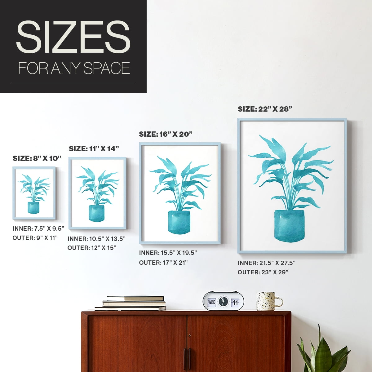 Watercolor House Plant IV Framed Print in Blue Solid Wood 8 x 10 Framed Print