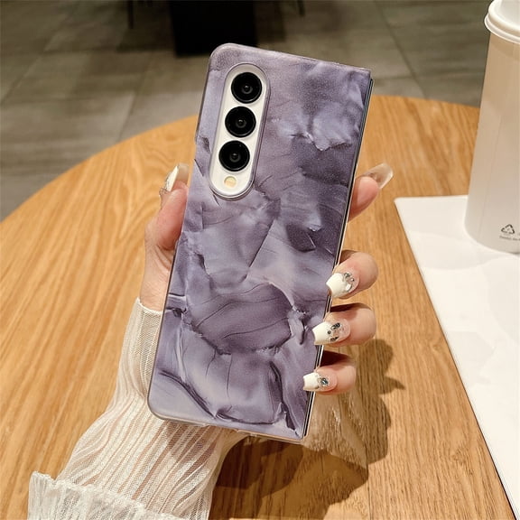 SaniMore for Samsung Galaxy Z Fold 4 Case, Rugged PC Backplane Marble Pattern Stylish for Girls Women Shockproof Anti-fall Hinge Protetion Folding Cover for Samsung Z Fold 4 (7.6" 2022), Purple