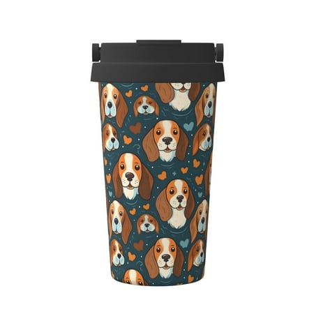 

Xecao Cute Puppy Pattern Insulated Coffee Mug with Handle & Flip Thermos Mug Water Bottle Coffee Tumbler Cup