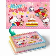 Hello Kitty Happy Birthday To You Edible Image Cake Topper For Quarter Sheet Cake By TNCT