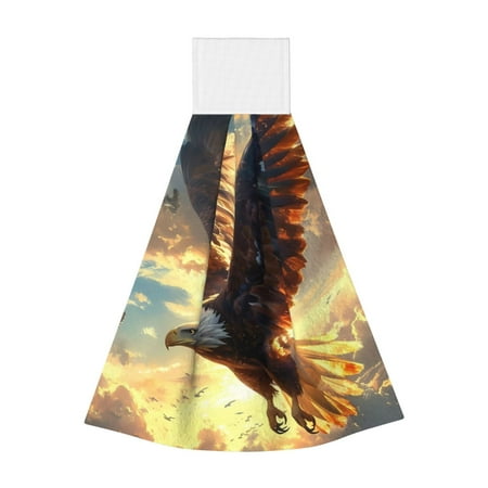 

Adobk Golden Sky Bald Eagle Print Coral Velvet Hand Wipes Fashion Hanging Kitchen Towel for Bathroom Washcloth Absorbent Tie Towel
