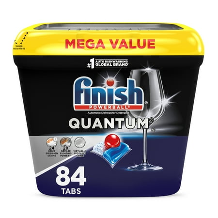 finish quantum dishwasher pods, no pre-rinse dishwasher detergent tabs soap, advanced clean, 84 count