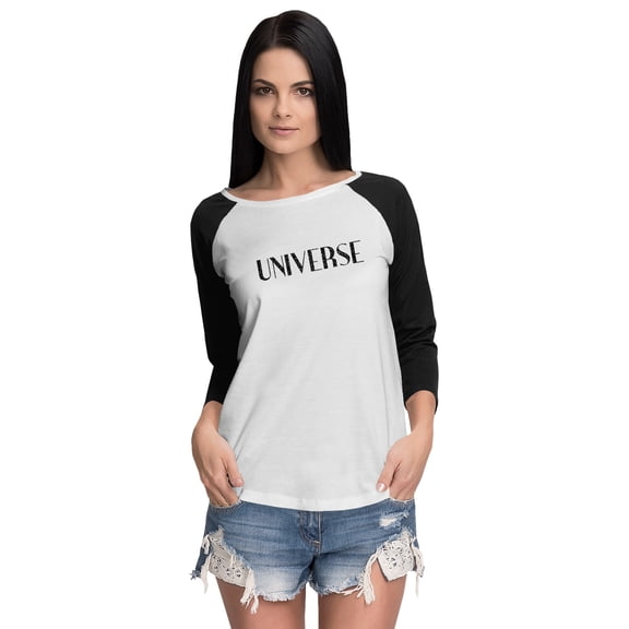 Inkmeso Women Raglan 3/4th Sleeve Tshirt Happy Motivational Quote Universe Graphic Top