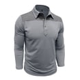 thumbnail image 5 of Kvture Fall Tops for Men Casual Stylish Color Block Long Sleeve Lapel Collar Button up Shirts for Business Office Work Golf Gray Pullover L, 5 of 7