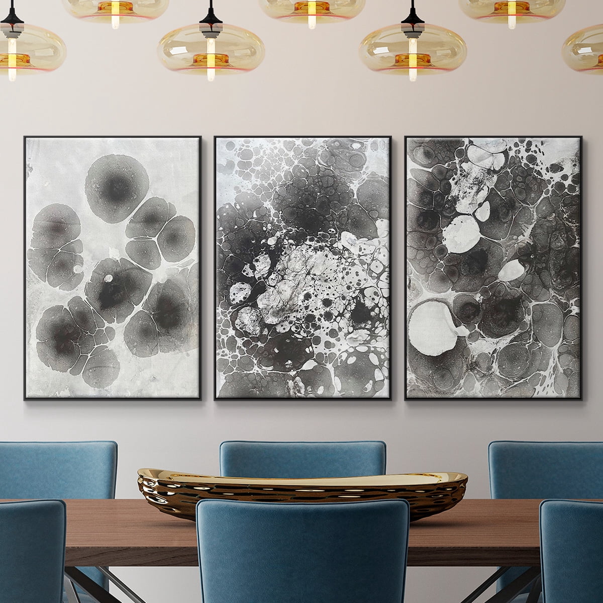 Marbling IV - Framed Premium Gallery Wrapped Canvas L Frame 3 Piece Set - Ready to Hang