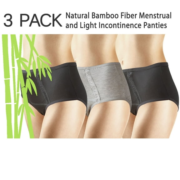 3 Pack Natural Bamboo Skin-Friendly Absorbent Menstrual Period Panty Incontinence - Pocket -Small