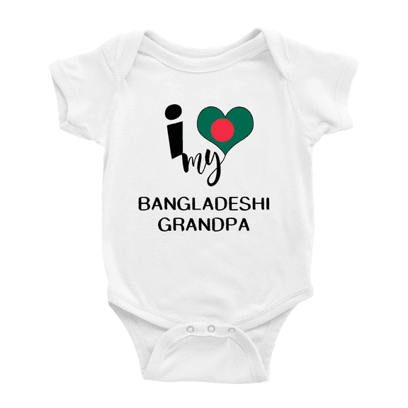 I Heart My Bangladeshi Grandpa Bangladesh Love Flag Baby Romper (White, 18-24 Months)