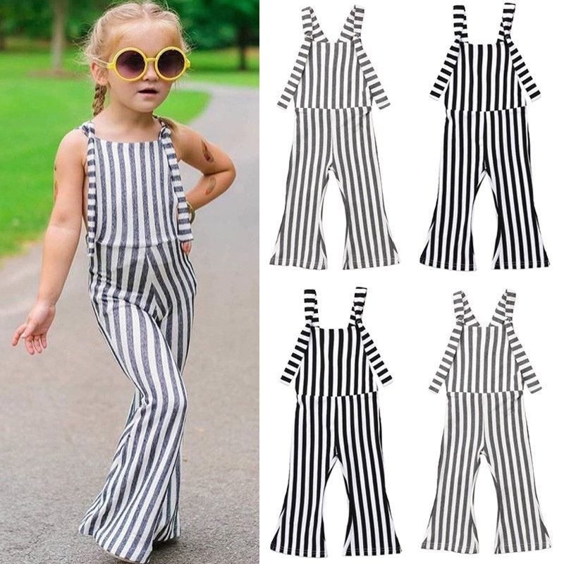 Pink, 2-3 T ZAXARRA Toddler Kids Baby Girl Stripes Bell-Bottom Jumpsuit Romper Overalls Pants Outfits