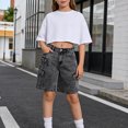 thumbnail image 3 of Girls Cargo Denim Shorts High Waist Wide Leg Jean Shorts Trendy Summer Outdoor Jorts with Pockets for 8-14 Years, 3 of 5