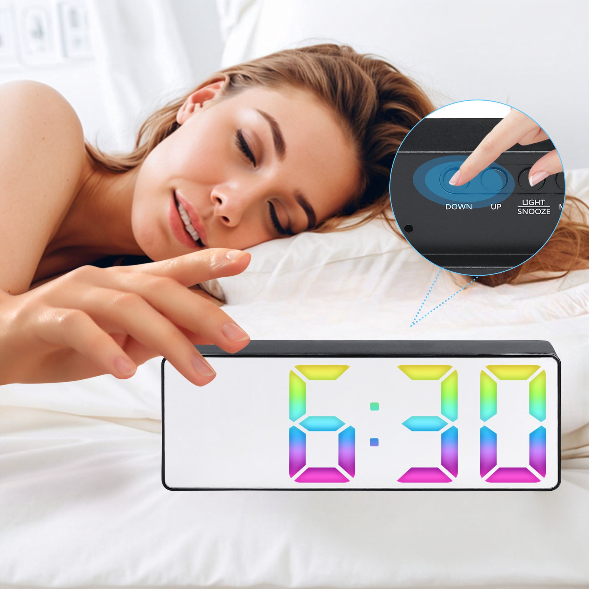 Unique Bargains 2 Pcs Alarm Clock Big Numbers Display Temperature Black Mirror/Black