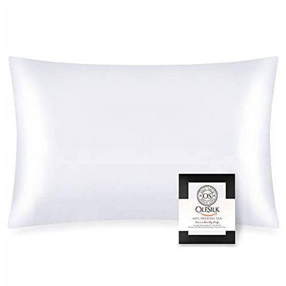 OLESILK Taie d'Oreiller pour Tout-Petit en Soie de Mûrier 100 %, pour les Cheveux et la Peau, 19 Momme des Deux Côtés, Taies d'Oreiller de Voyage en Soie Pure et Naturelle avec Fermeture Éclair Dissimulée, 13 Pouces x 18 Pouces, Blanc
