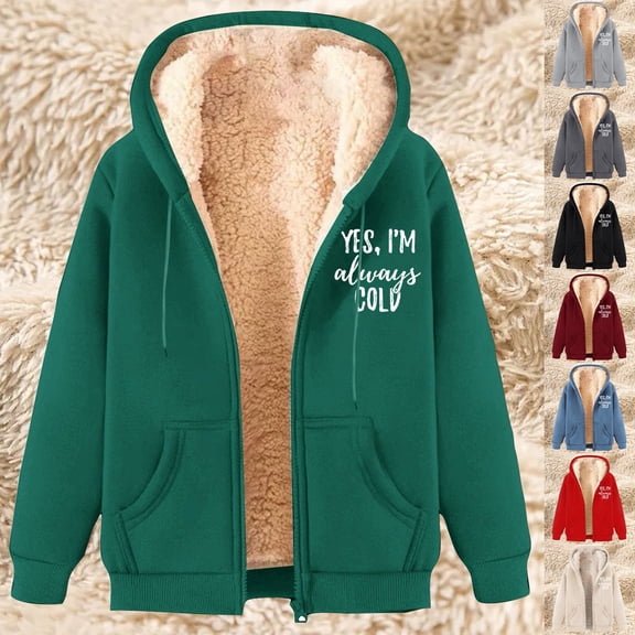 Aboser Yes,I'm Always Cold Fleece Hoodies for Women Thermal Sherpa Lined Jackets Casual Zip Up Hooded Jacket Thick Long Sleeve Sweatshirt Coats with Pockets