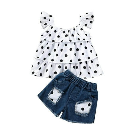 

Kids Toddler Baby Girls Summer Clothes Spring Summer Polka Dot Cotton Sleeveless Vest Shorts Outfits Clothes Kids Clothing Set