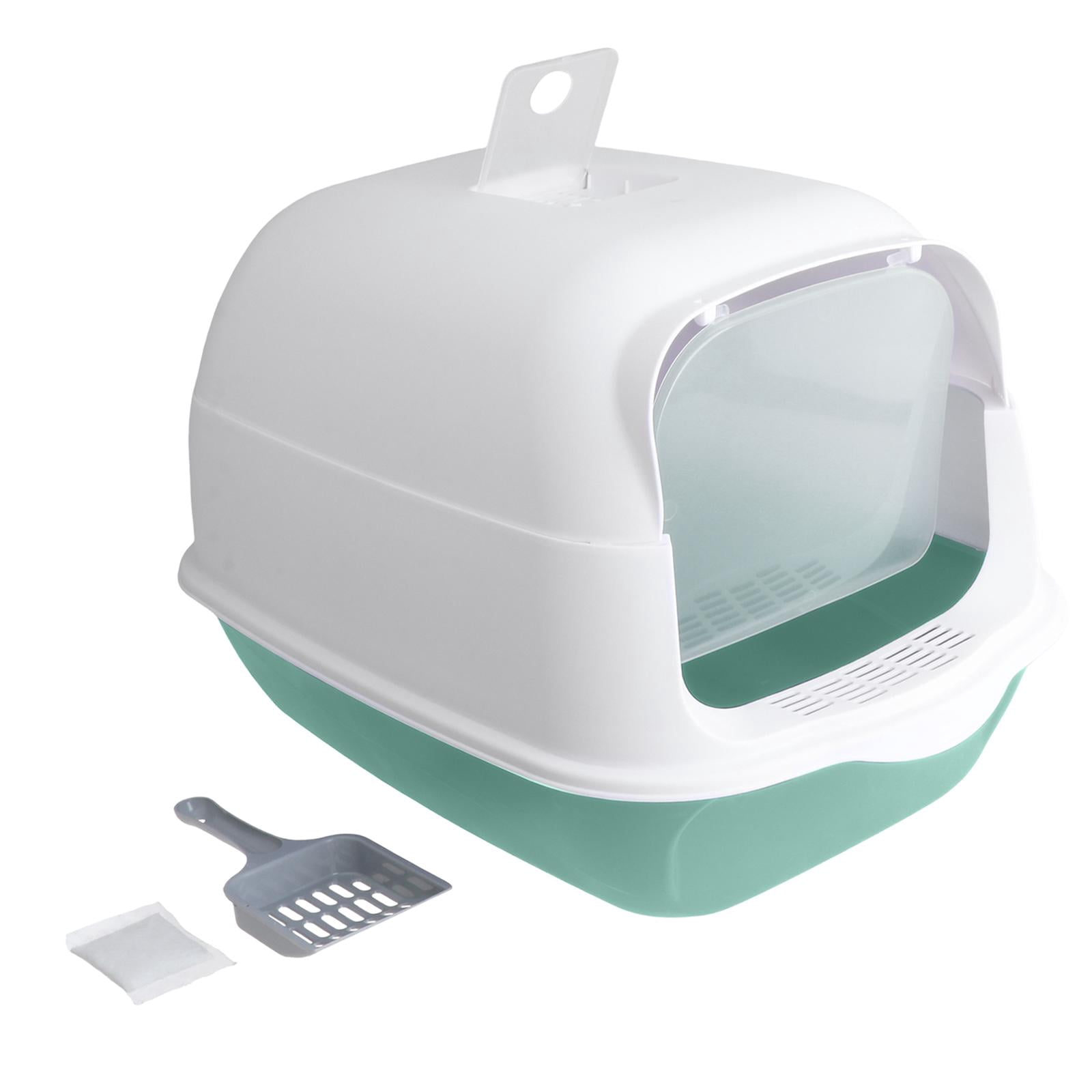 Hooded Cat Enclosed and Covered Cat Toilet Removable Kitten Potty Green