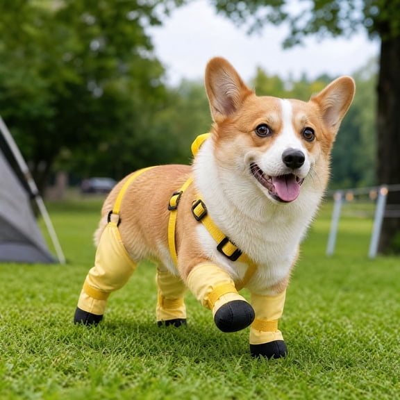 Yellow Size L Dog Rain Boots, non-slip water-resistant paw covers for walking dogs in rain, mud, snow and wet outdoor areas
