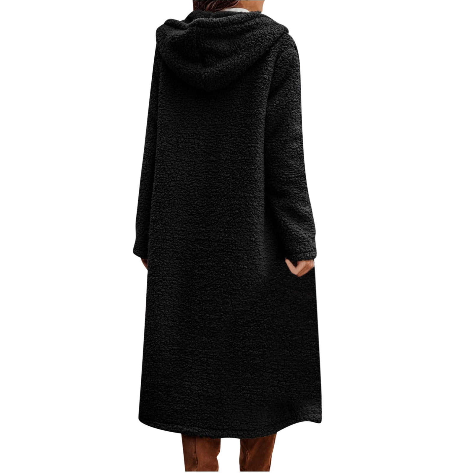 jsaierl Women's 2025 Winter Coats Fuzzy Fleece Long Hooded Jackets Button Down Faux Fur Warm Outwear with Pockets