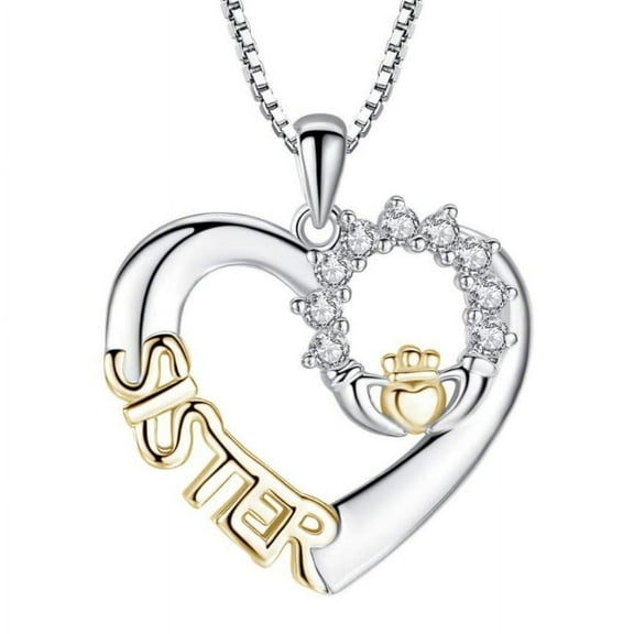 Sister Necklace Heart Crystal Pendant Gold and Silver Plated Anti-Tarnish Necklace Jewelry-18-B