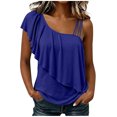 thumbnail image 2 of Karymi Womens T Shirts Asymmetrical One Shoulder Ruffle Solid Tank Top, Multi Thin Spaghetti Strap Sleeveless Blouse, Flounce Layered Irregular Neck Tops Shirts for Women, 2 of 9