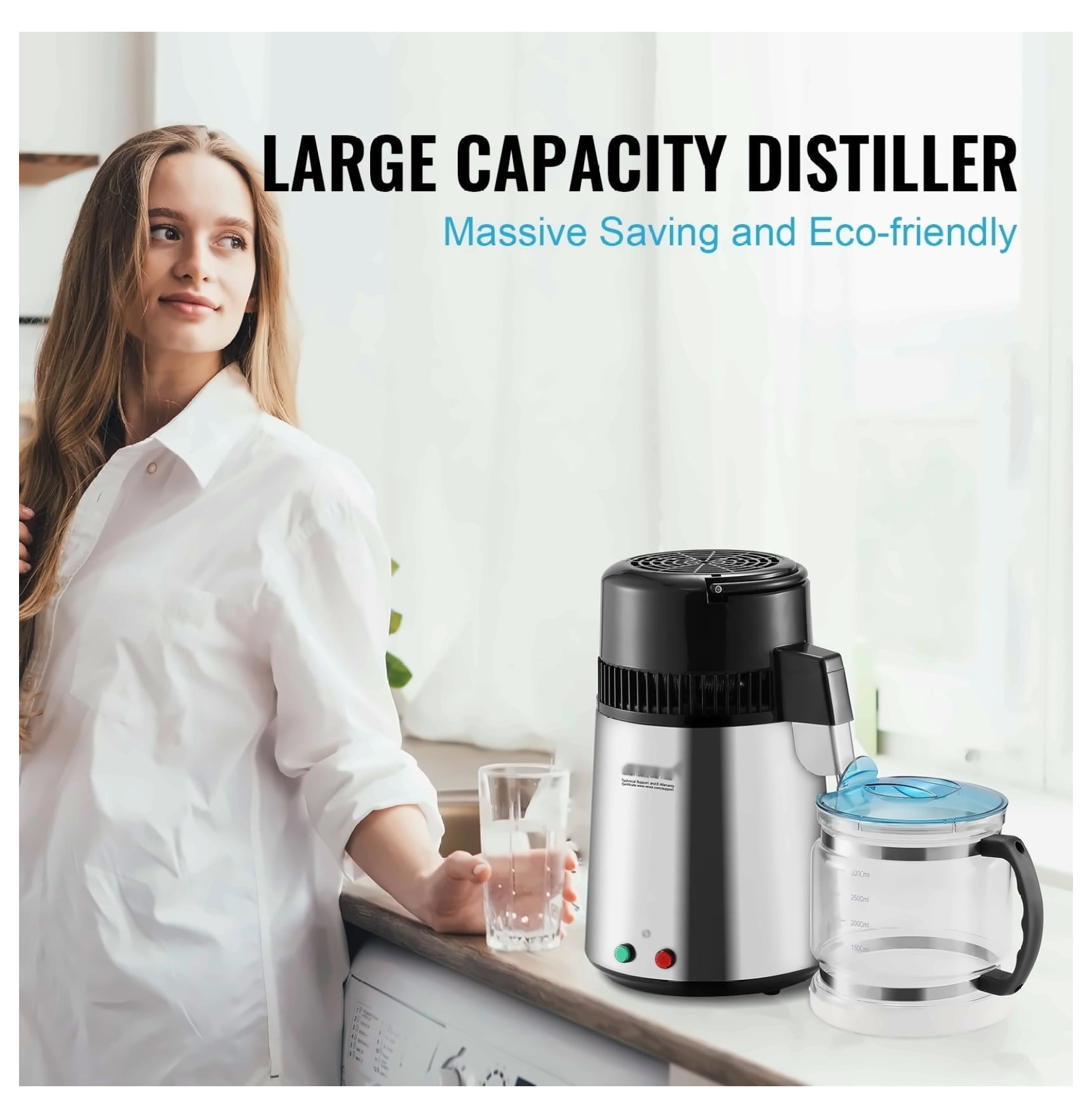 Water Distiller 4L, 750W Stainless Steel Water Purifier for Home Countertop