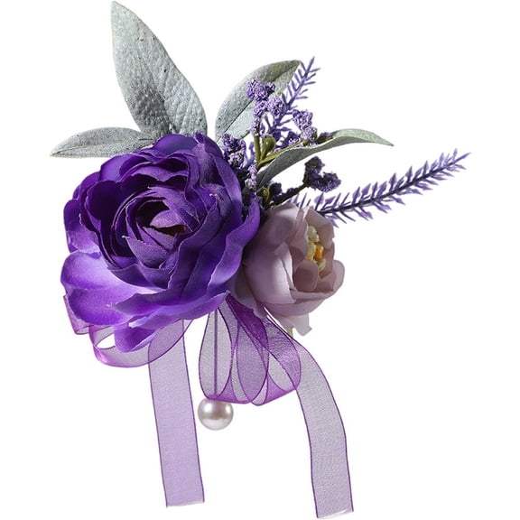 Purple Flowers Boutonnieres for Wedding Prom, Artificial Lilac Flower Corsage Groom and Groomsmen Boutonniere for Wedding Ceremony Dinner Party