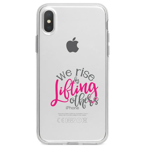 DistinctInk Clear Shockproof Hybrid Case for iPhone XR (6.1" Screen) - TPU Bumper Acrylic Back Tempered Glass Screen Protector - We Rise by Lifting Others