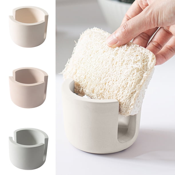 Esponja y Jabonera de Cerámica con Drenaje para Fregadero de Cocina, Organizador Compacto de Encimera para Esponjas y Paños de Cocina, Opciones En Beige, Marrón y Gris.