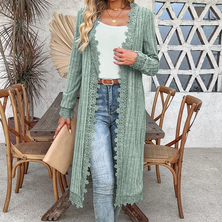 Knit Cardigan Sweater Mid Length Jackets for Women Long Sleeve