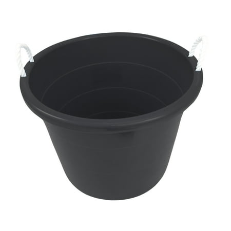 Homz Plastic Utility Tub with Rope Handles, 18 Gallon, Black, Set of 2