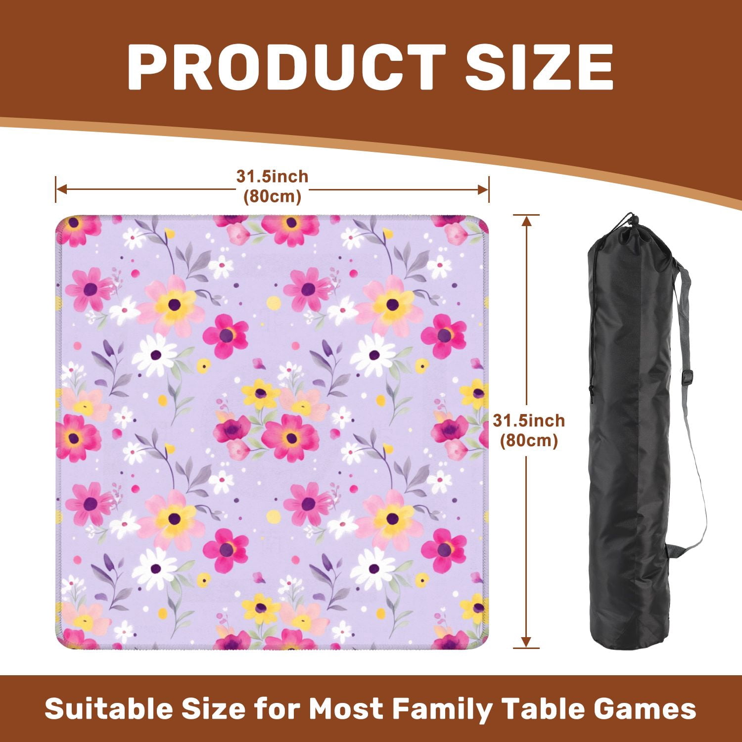Mahjong Mat 31.5" x 31.5" Seamless Colorful Watercolor Flowers Lavender Non-Slip Noise Reduction American Mahjong Tiles Table Cover for Dominoes Poker Card Board Games Gift