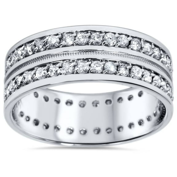 Pompeii 1 1/2ct Mens Diamond Eternity Ring Milgrain Accent 10K White Gold (H/I,I2)