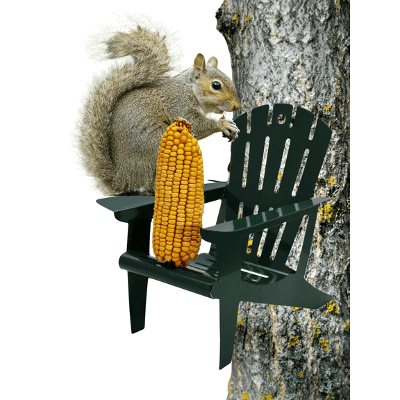 Backyard Essentials Adirondack Chair Squirrel Feeder for Corn Cob Hunter Green Metal