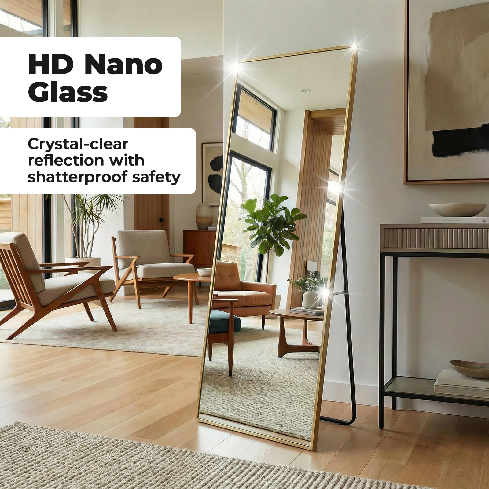 Alvantor 59"/64"/71" Full Length Mirror Floor Standing, Anti-Rust Aluminum Frame, Arch/Rectangle, Black/Gold