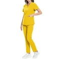 thumbnail image 4 of HAJWOH Scrubs for Women Set Size1 Stretchy Nursing Uniform Short Sleeve V-Neck Scrub Top & Yoga Jogger Pants Solid Color Scrub Suit with Multi Pocket Yellow M, 4 of 6