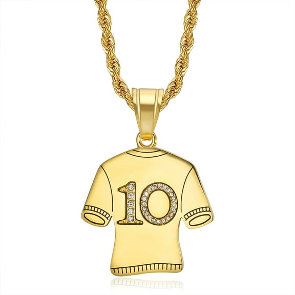 NEGS 18K Gold Plated Soccer Ball Jersey Number 10 Pendant 24'' Chain Football Star Stainless Steel Necklace for Men Women Sports Fan