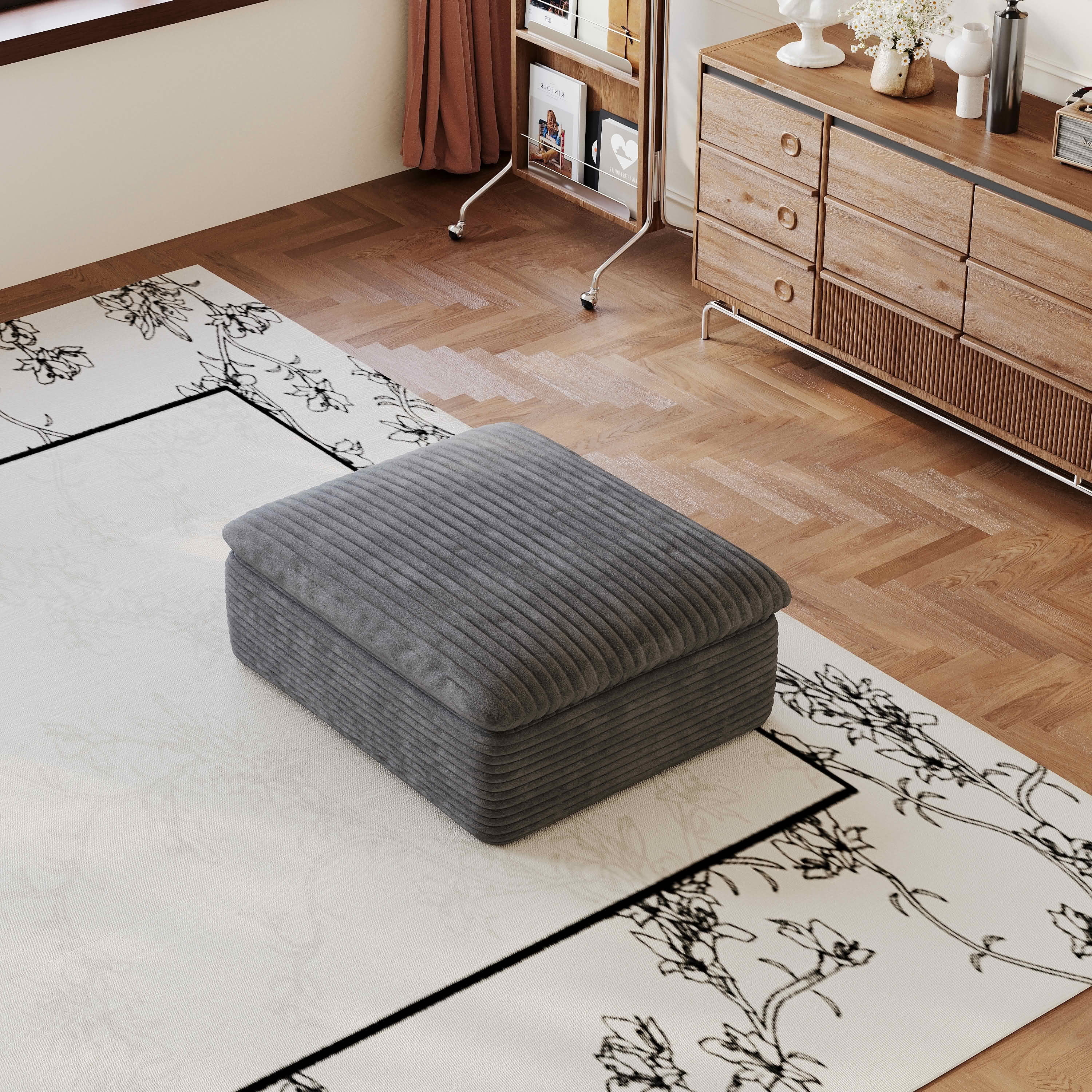 MAYEERTY Modular Ottoman, Fabric Upholstered Pure Sponge Ottoman Footrest with Plush Cotton Filling, 35.5" x 27.6" x 16.5" for Living Room