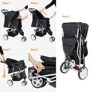 ZENY Three Wheels Pet Stroller, 360 Rotation, Folding Convertible Design, Black