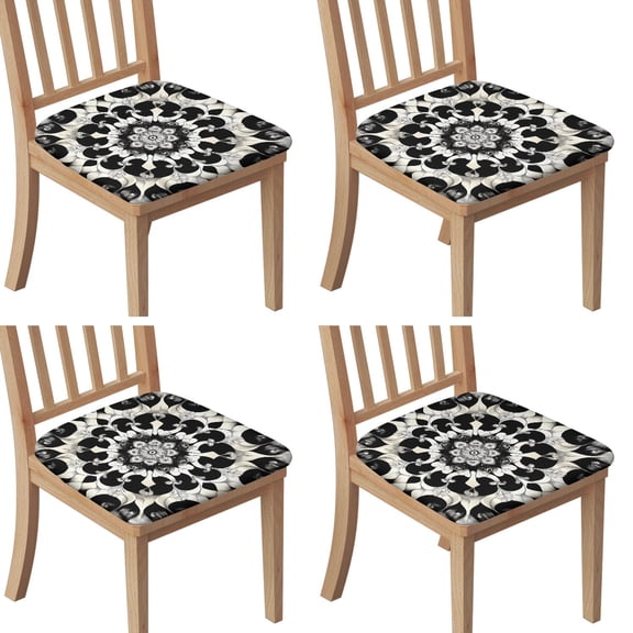 Black White Tie Dye Mandala Pattern Seat Covers for Dining Room Chairs Set Of 4,Stretch Printed Washable Chair Seat Cover with Elastic Ties and Button,Removable Waterproof Couch Cushion Covers