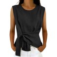thumbnail image 3 of Arlun Womens Linen Wrap Tank Tops 2026 Ruched Tie Side Sleeveless Crew Neck Shirt Casual Summer Beach Blouse Elegant Solid Color Lightweight Comfy Going out Top 1-Black S, 3 of 5