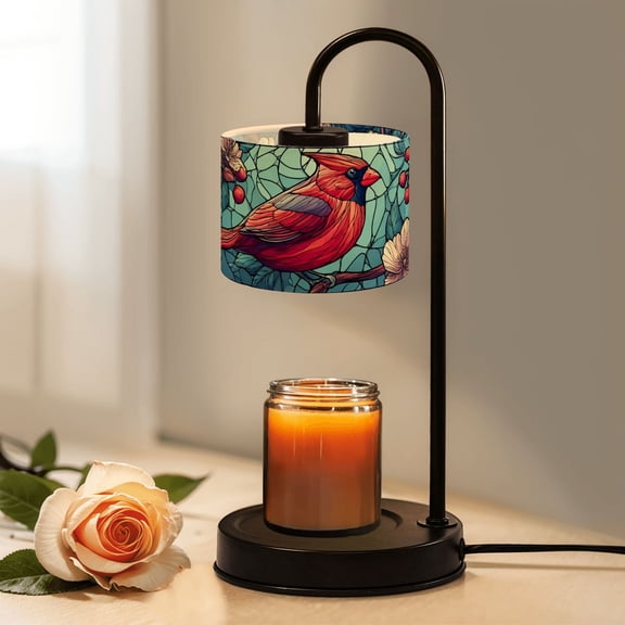 Candle Warmer Lamp with Timer Dimmer Red Cardinal Bird Cherry Blossom Branch Stained Glass Style Spring Decor Candle Lamp Warmer for Jar Candle with 4 Bulbs Gifts for Women House Warming Gifts