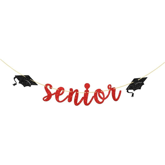 Red Glitter Senior Banner, Senior School/High School Graduate Party Decorations, Congrats Grad Banner for Class of 2024 Graduation, Graduation Party Bunting Decorations