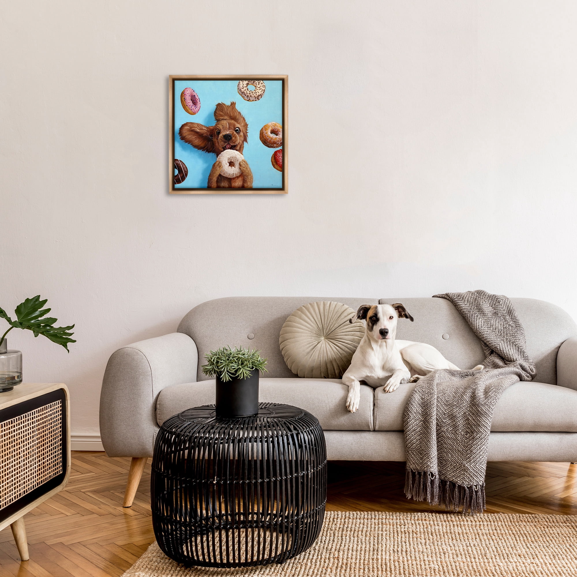 Stupell Industries Funny Dog Licking Donut Animals & Insects Painting Brown Floater Framed Canvas Art Print Wall Art, 25 x 25
