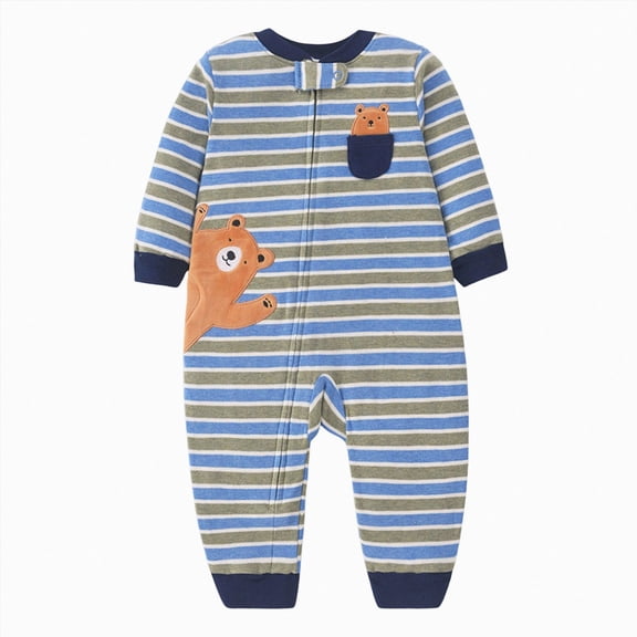 YIWULA Baby Boys Sleep And Play Organic Cotton Zip Up Loose Fit Footie(18-24 Months,Blue)