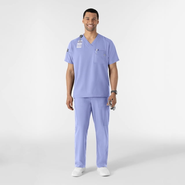 Uniforme médico con filipina cuello en V y pantalón Cargo para hombre color azul cielo - Marca Wink