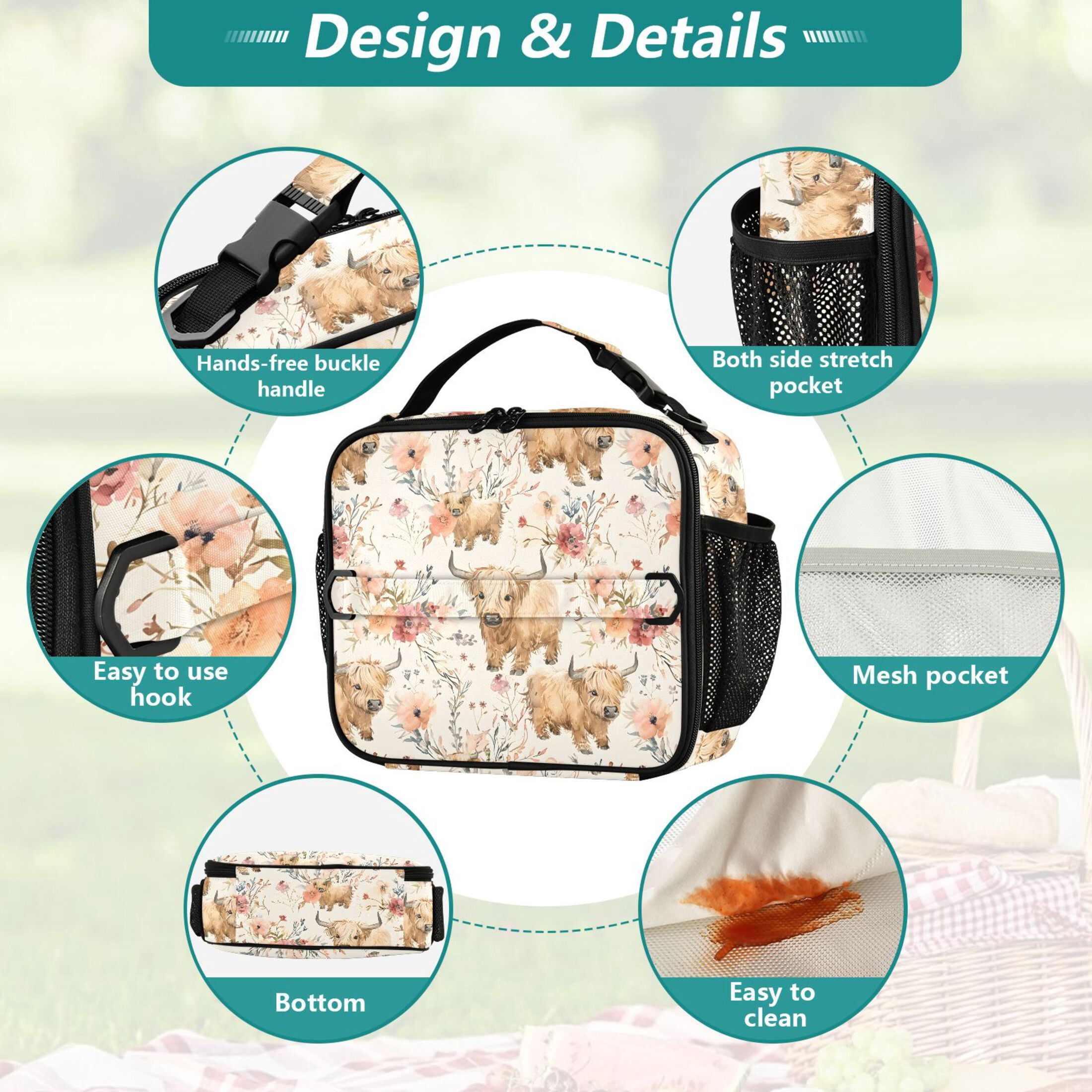 ALAZA Cute Highland Cows Lunch Box Insulated Lunch Bag Cooler Tote with Shoulder Strap