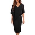 thumbnail image 1 of TSADFHJI Jupes en Tricot pour Femmes Robe Longue Unie à Manches Cape Col en V en Chiffon Robe Formelle L Noir, 1 of 4