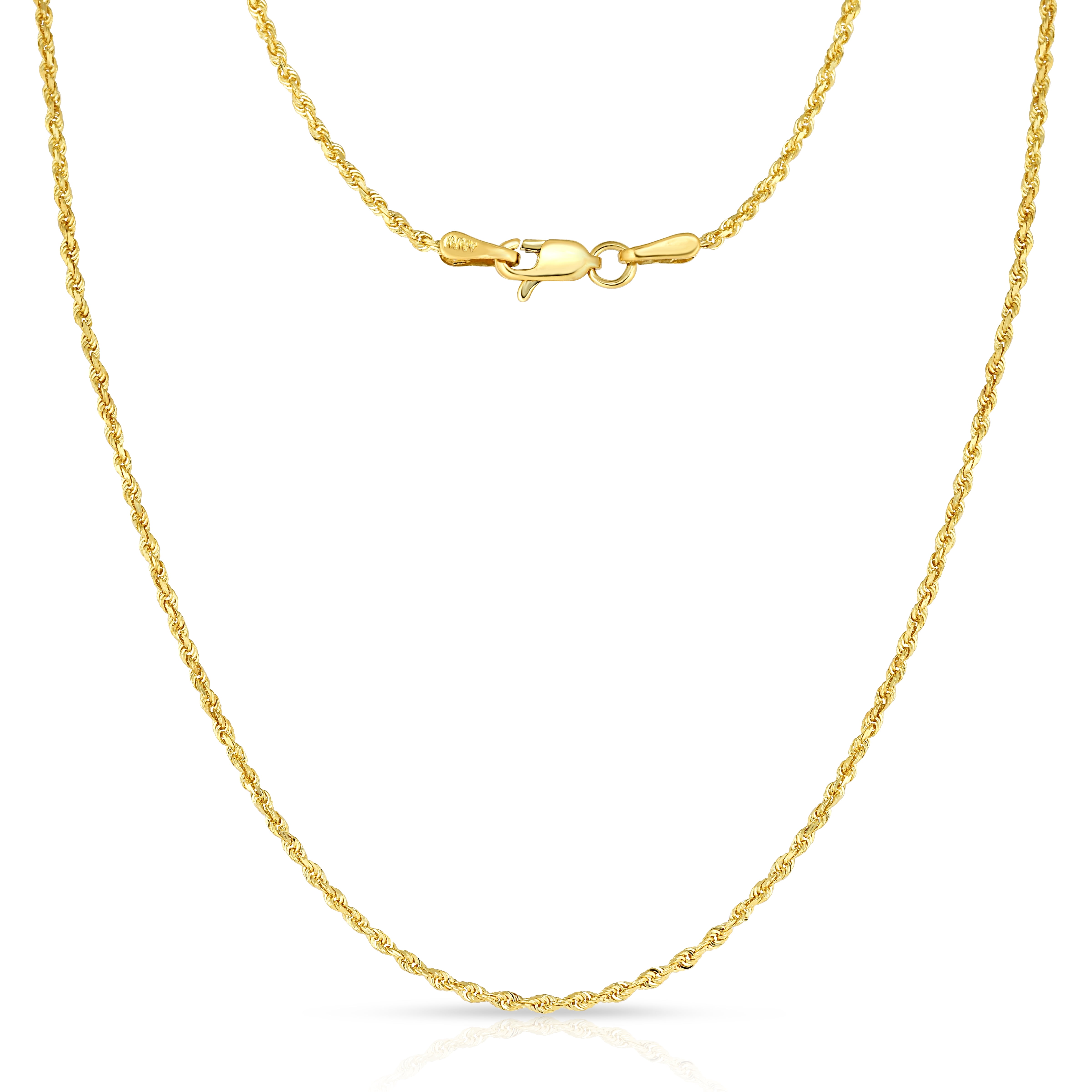10k Yellow Gold Solid Diamond Cut Rope Chain Necklace with Lobster Claw Clasp for Men & Women, 1mm by Glad Gold